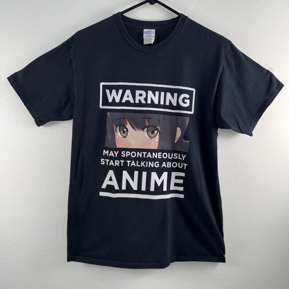 Anime Warning T-Shirt Funny Otaku Graphic Tee Black Medium Cotton‎ Kawaii Style